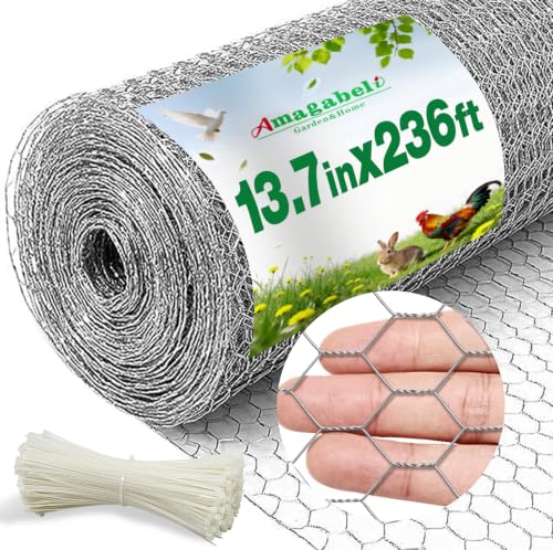 Amagabeli Chicken Wire Fencing 13.7 in x 236 in(20ft) Garden Netting Poultry Wire Hexagonal Galvanized Mesh Roll Fence Barrier for Raised Bed Cattle Panels for Plant Trellis Vegetable Bird Pet Craft - size: 1" 13.7"x20'
