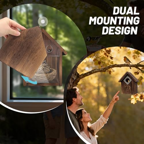 2-in-1 Window & Tree Hanging Bird House with Stainless Steel Rope | Dual Mounting Options, Clear Viewing Window, Openable Privacy Panel, Outdoor Birdhouse, For Bluebirds Finches Chickadees
