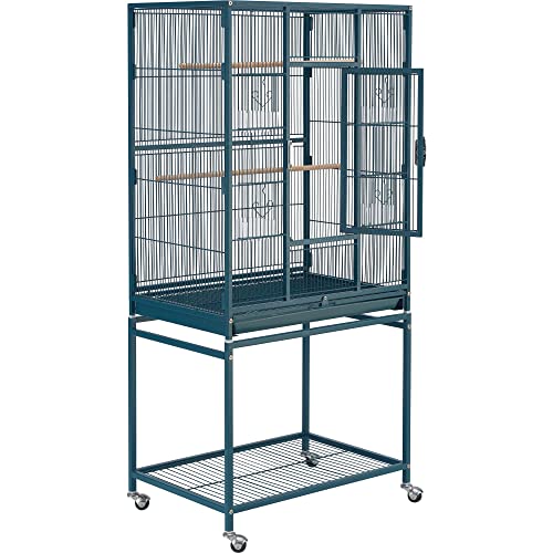 Topeakmart 54'' H Large Bird Cage Parrot Cage w/Stand Bird Cage for Conures Parakeets Cockatiels Canary Budgies Quaker Lovebird, Navy Blue - color: Navy Blue