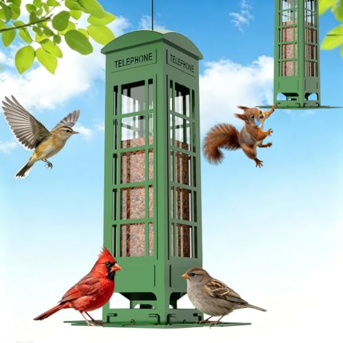 Squirrel Proof Bird Feeder with Weight Activated Perches,Metal Balcony Bird Feeders for Outdoor Hanging,Mesh Wild Birds Seed Feeder for Outside,Cardinal, Finch Blue Jay Woodpecker,3LB Capacity - color: Green