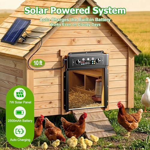 Automatic Chicken Coop Door Solar Powered, Roll-Up Chicken Door with Timer & Light Sensor, Anti-Pinch Safety Auto Chicken Door with Remote Control, Weatherproof Aluminum Coop Door (Black1)