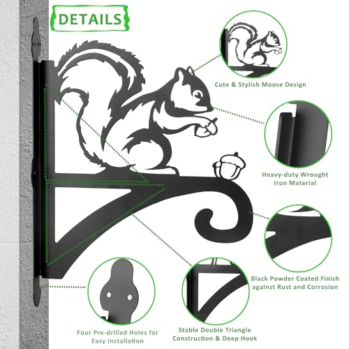 ATKKE Hanging Plant Bracket Hangers Indoor Iron Wall Mount,11” Squirrel Silhouette Ornamental Iron Hangers Hookers for Flower Pot Lantern Bird Feeder Wind Chimes - size: Squirrel