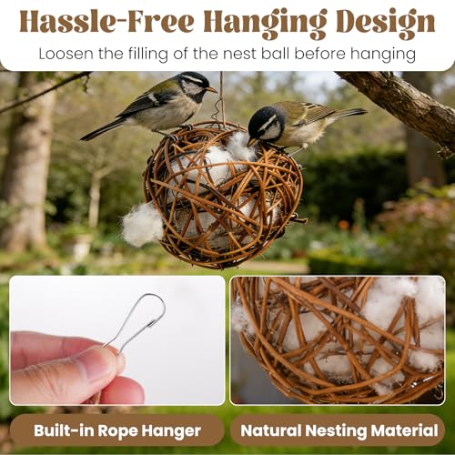Bird Nesting Material, Hummingbird Nesters Natural Nesting Material Holder for Wild Birds, Gifts for Bird Lovers (3 Balls)