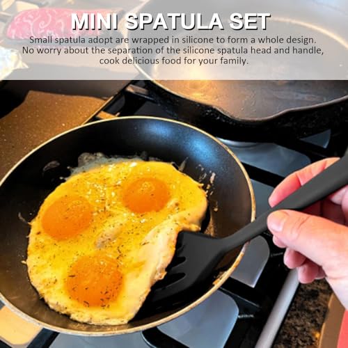 Small Silicone Serving Spatula Set of 4 for Egg, Steak, Pancake | Non-stick, Non-Scratch, Flexible, Easy to Clean - color: Black