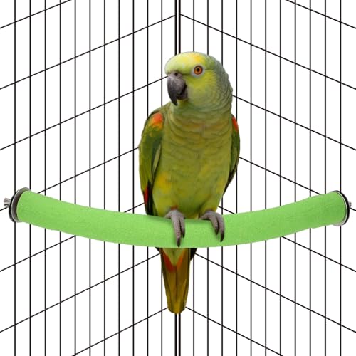 Rypet 90-Degree Parrot Perch for Cage Corner, Quartz Bird Perch (Green L) | For Paw Grinding Clean Stick Exercise, Rough Quartz Surface, Small Parakeets Cockatiel Conures - color: Green-corner-90, size: Large