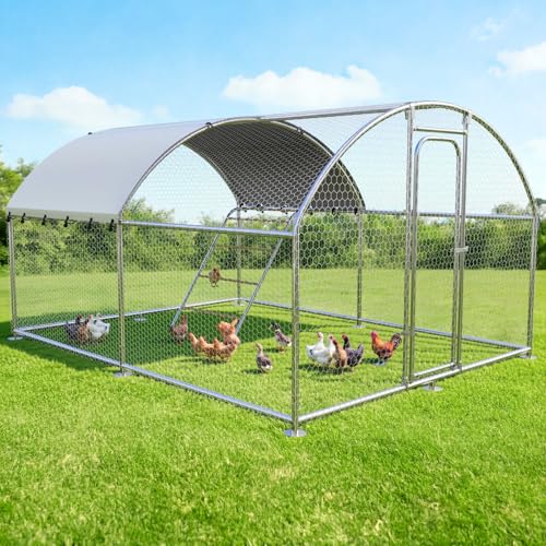 13.1x9.8 FT Large Metal Chicken Coop, Walk-in Poultry Run Enclosure | Weatherproof Cover, Reinforced Metal Frame, Walk-in Chicken Run, Outdoor Poultry Cage for Hens Ducks Rabbits - size: 157.1"L x 118"W x 78"H