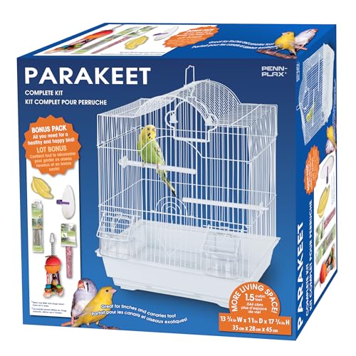 PENN-PLAX Small Bird Starter Kit with Birdcage and Accessories – Great for Parakeets, Lovebirds, Parrotlets, Finches, Canaries, and More – Arch Style Cage – White