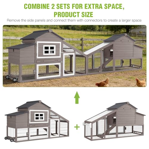 GUTINNEEN Large Chicken Coop with Wheels, Expandable Mobile Outdoor Chicken House, Hen House Poultry Cage with Nesting Box, Leakproof Pull-Out Tray & UV-Resistant Roof – Brown - color: (Brown)