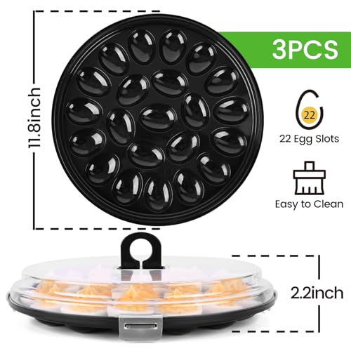 HANSGO Deviled Egg Containers with Lid, 3 PCS Deviled Egg Platter Carrier | Deviled Egg Trays with 66 Slots for Party, Home Kitchen, Easter, Thanksgiving and Other Festival, Black - color: 3pcs Black