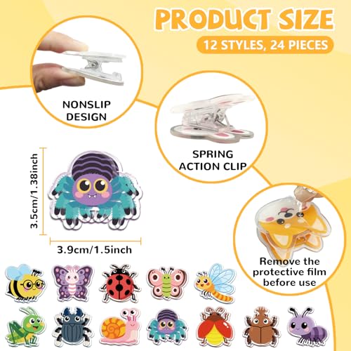 MAYJOYDIY 24Pcs 12 Styles Butterfly Bee Ladybug Acrylic Chip Clips Grasshopper Dragonfly Snail Bag Sealer Sealing Closures Cute Spider Ant Beetle Bag Clips for Food Storage Airtight Seal Grip - style: Insects