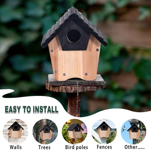 Unassembled DIY Wooden Bluebird House Kit with Predator Guard - Hanging Outdoor Wild Bird Nesting Box for Garden, Backyard, Courtyard - Attracts Bluebird, Finch, Cardinal, Wren