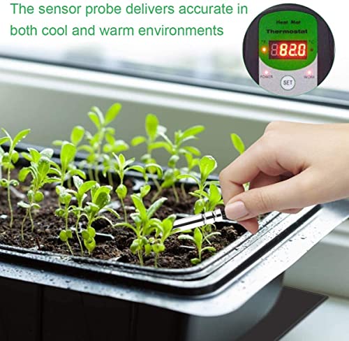 Seedling Heat Mat with Thermostat 40-108 Degrees Fahrenheit Warming Pad, Warm Hydroponic Heating Pad with Controller for Germination, 10" x 20.75" UL & MET-Certified | MET-Certified, Waterproof, Warm Hydroponic Heating Pad, For Reptile, Germination, Green