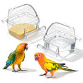 2 Pcs Bird Cage Feeder, Plastic Bird Bowls for Cage with Cover No Mess Hanging Bird Food Container Bird Feeding and Watering Supplies for Small Parakeet Cockatiel Canary Parrot