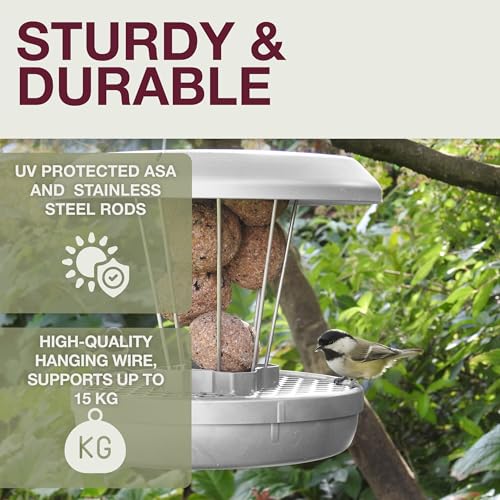 SWISSINNO Bird Feeders - No Mess Fat Ball/Suet Feeder for Outdoors Hanging - Smart Birds Lucerne Spill Proof Wild Cardinal Bird Feeder with Integrated Seed Catcher Tray - Light Grey - color: Light grey, style: Lucerne