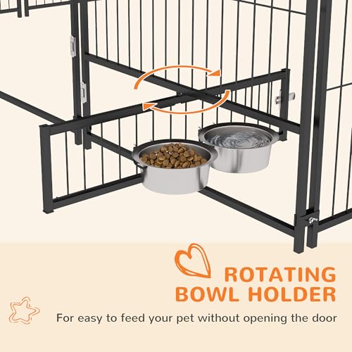 PawHut Outside Dog Kennel, 7' x 7' x 5' Puppy Play Pen with Canopy, Garden Playpen Fence Crate Enclosure Cage Rotating Bowl, for Dogs, Chickens, Ducks, Black | Puppy Play Pen, Garden Fence Crate Enclosure Cage, Rotating Bowl for Dogs Chickens Ducks - size