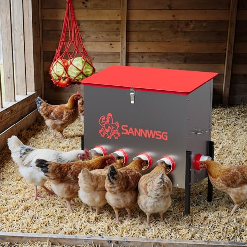 Sannwsg Chicken Feeders,126 lb Capacity 10 Port Automatic Chicken Feeder, Metal Chick Feeder with Locking Lid and Legs, Chicken Feeder for Chickens, Ducks, Geese - size: 10 Ports (4+4+2)
