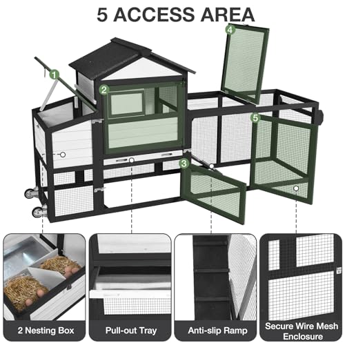 Large Chicken Coop, 80.7" Outdoor Wooden Hen House with Run, Ramp & Leakproof Pull-Out Tray, Weatherproof Design, for 3-5 Chickens - Black - color: Black (AIR72-B)