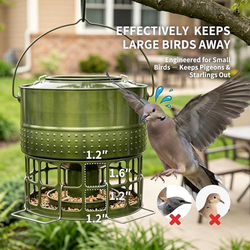 Solution4Patio 8-10LB Bird Feeder, Metal Wild Birdfeeder with 32 Access Holes & 2 Perches, Locking Top Helps Reduce Squirrel Stealing, Rust-Proof Hanging Design for Cardinals & Finches - color: Glazed Green