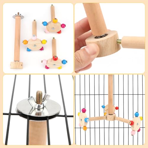 Hypeety 360° Rotating Bird Perch Stand Toy Natural Wood Interactive Exercise Wheel Parrot Perch Toys Bird Rotating Perch for Parrot Parakeets Budgies Lovebirds Finch Conures (3 Stands)