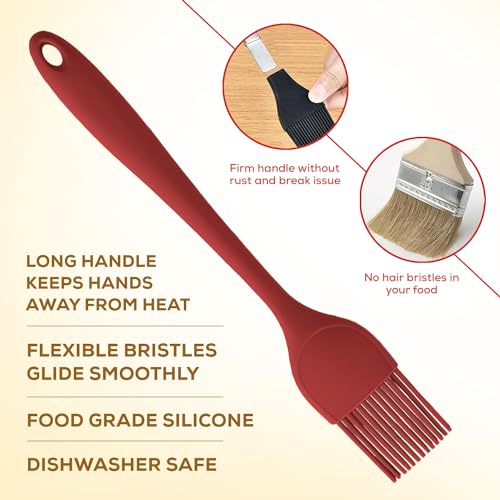 Mrs. Anderson’s Baking Silicone Basting Brush, Non-Stick, Heat Safe, Shed-Proof Bristles, Red, 1.75-Inches, For Butter, Egg Wash, Glaze, And Baking Prep - color: Red, size: 10.75-Inch, Brush
