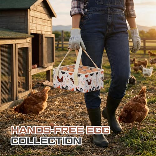 Hsei 2 Pack Egg Collecting Basket 9 Pouches Eggs Gathering Basket Canvas Collection Carrier Bag Durable Holder for Easter Different Size Egg Collection Farm Families Chicken Duck Goose, 7x6x3.5 Inches