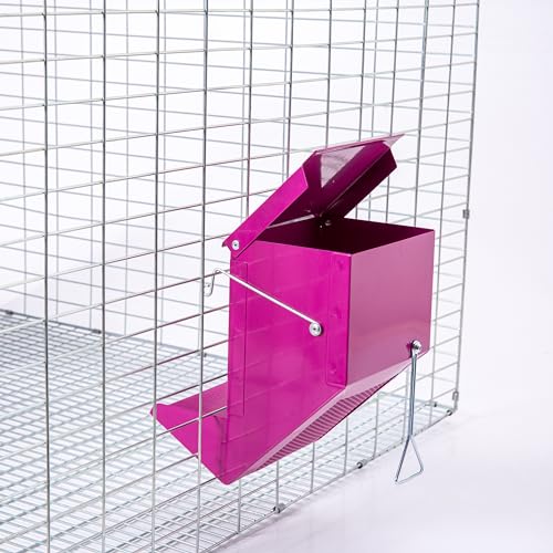 Metal Small Animal Feeder with Lid, Heavy Duty Rabbit Feeder, Large Capacity Rabbit Food Dispenser, Great for Rabbit, Guinea Pigs, Chinchillas and Other Small Animals.(7.4 inch, Purple) - color: Purple, size: 7.4 inch