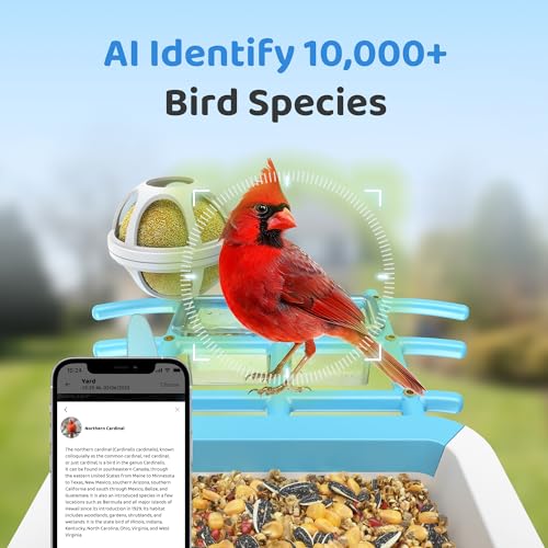 Smart Bird Feeder with Camera Solar Powered, Birdfeeder Cam for Outside, AI Species Identify, 2K Live View, Instant Arrival Alerts, Bird Lover Gifts, Sky Blue