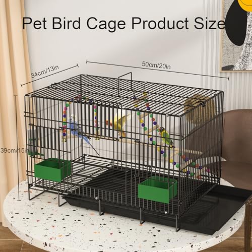 20-inch Bird Cage,Foldable Medium Small Parrot Parakeet Bird Cages for Parrots Canaries Cockatiels Lovebirds Finches Budgies Conures Pet Metal Birdcage with Slide-Out Tray and 4 Pcs Bird Toys