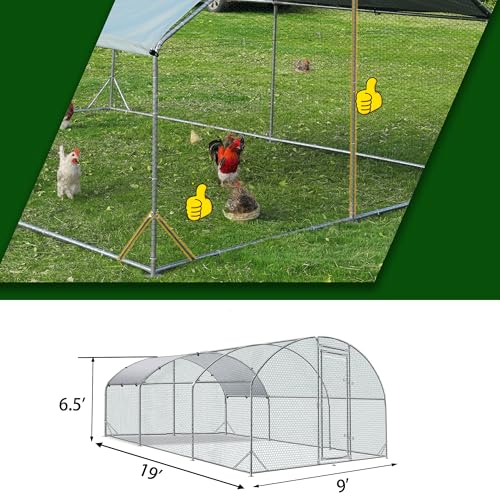 Large Metal Chicken Coop Round Top Upgrade Tri-Supporting Wire Mesh Chicken Run,Chicken Pen with Water-Resident and Anti-UV Cover,Duck Rabbit House Outdoor(19'L x 9'W x 6.5'H) - size: 228.1"L x 108.0"W x 78.0"H