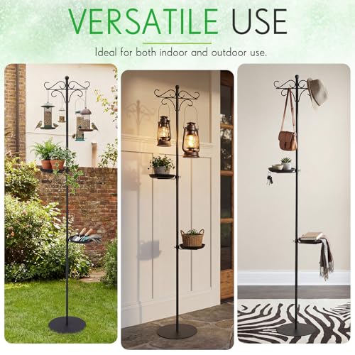 1 Set Upgraded 75.9" Shepherds Hook for Bird Feeder, Hanging Plant Wind Chime Stand, Metal Adjustable Standing Pole Holder for Indoor Outdoor, with 2 Rack & Weight Bag (Retro 2 Hooks) - style: Retro 2 Hooks