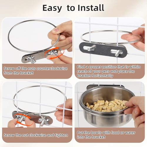 Pet Cage Bowls, 2 Pack Stainless Steel Pet Hanging Bowl, Bird Food Water Bowl for Cage, Crate Dog Bowl, Parrot Feeding Cups for Chinchilla Finches Puppy Cat Rabbit Guinea Pig