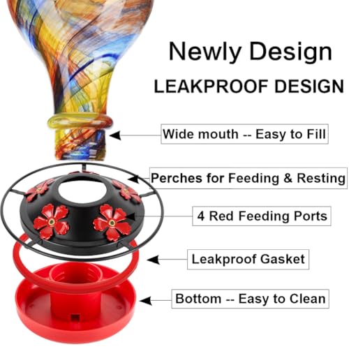 WOSIBO Hummingbird Feeder Replacement Bottom Base Replacement Part Includes Red Plastic Base Metal Top and Brushes (Black with 5 Flower) - color: Black with 5 flower