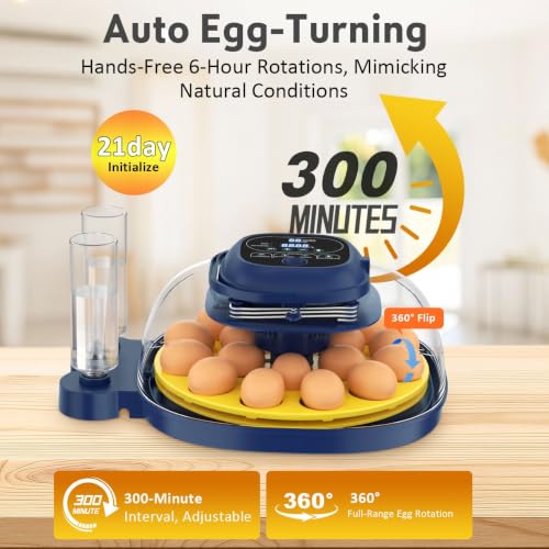 18 Egg Incubator for Hatching Eggs with Automatic Turning, Digital Temperature & Humidity Control, Built-in Egg Candler & Auto Water Refill, 360° Clear View for Chicken