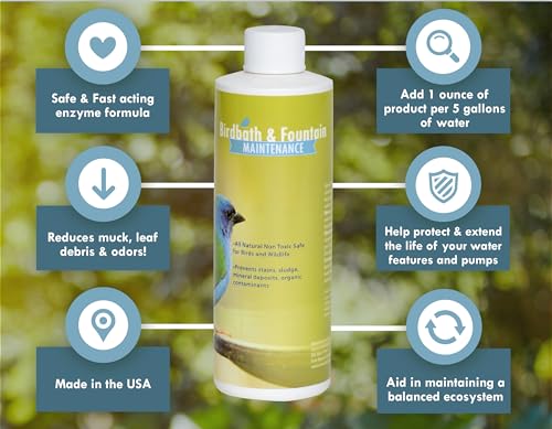 Bird Bath & Fountain Maintenance - (8 Ounces) - Fast-Acting Enzyme-Based Formula Will Extend The Life of Your Water Feature, Aid in Maintaining a Balanced Ecosystem - Safe for All Birds & Animals - size: 8 ounces