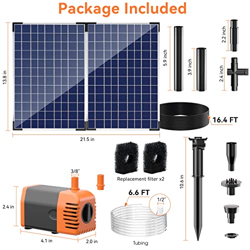Solar Fountain Pump 35 Watt, 480GPH Solar Water Pond Pump with PVC Tubing 4 Spray Heads 16.5ft Cable Length for Garden Pond Fountain Waterfall Hydroponics Pool - size: 35W