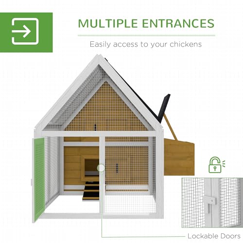 PawHut 65" Chicken Coop Wooden with Detachable Run, Outdoor Chicken House Poultry Cage Hen with Nesting Box, Removable Tray, Roosting Bars, Ramp, for Garden Backyard, Natural | Outdoor Chicken House Poultry Cage, Hen, Removable Tray, Roosting Bars, Ramp,