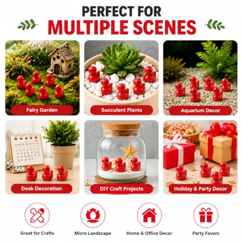 100 Pcs Mini Resin Ducks Tiny Ducks Miniature Duckies Bulk Figures for Garden Micro Landscape Home Prank Game Micro Landscape Aquarium Dollhouse Ornament DIY Handmade School (Red) - color: Red