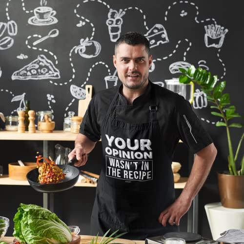 VAGAVY 100% Cotton, Black Funny Aprons for Men, Dad, Husband - Birthday, Father’s Day Grilling Gifts for Papa, Husband. - color: Your Opinion Wasn't in the Recipe - Black