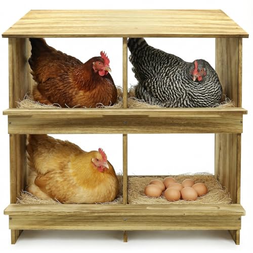 Wooden 4 Holes Chicken Nesting Boxes for Laying Eggs, Gold Standard Two-Tier Nest Box for Chickens, Farmhouse Series Laying Boxes for Hens, Ducks and Birds - color: Wooden 4-Hole