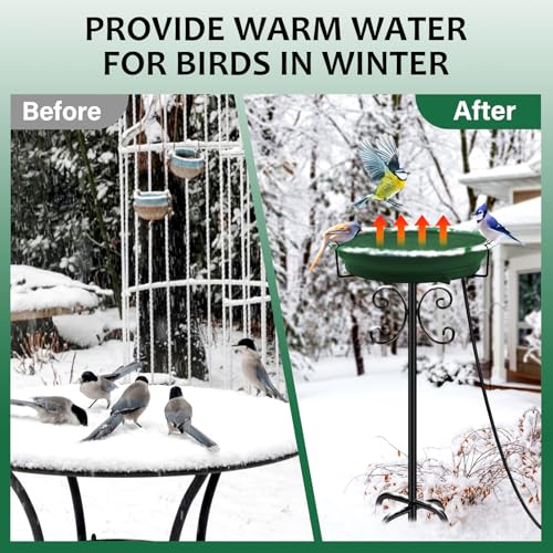 Daoeny Heated Bird Baths for Outdoors, Upgraded 100W Thermostatically Controlled Heated Bird Bath with 5-Prong Metal Base, Heated Bird Bath for Outside Winter Garden Patio Yard Lawn(Green) - color: Green