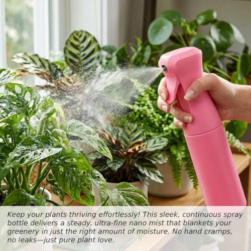VIGOR PATH Continuous Mist Pink Spray Bottle 300ml Fine Mist for Hair | Ultra Fine Atomizer Leak Proof Ergonomic Construction 360 Refillable - color: Pink - 10oz