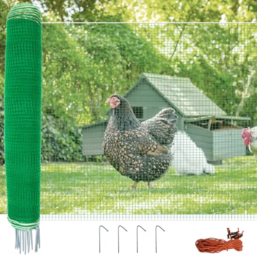 Temporary Fence with Posts 3' x 50' for Chickens, Turkeys Backyard | Boundary Chicken Fence with Double Spiked Fiberglass Posts & Windbreak Rope, Portable Non Electric Fence Netting - size: 3' x 50'