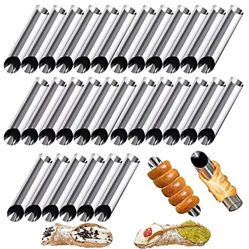 30 Pack Cannoli Horn Form Set, Large Stainless Steel Canolis Tubes Moulds Cannoli Kit for Baking Cannoli, Croissant Shell, Cream Roll Dessert, Safety Filled Edges - color: 30 pcs large conical tubes set
