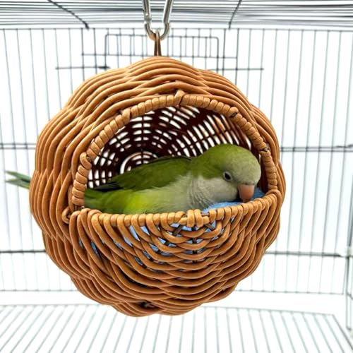Rattan Bird Nest for Cage Hanging Parakeet Bed Hammock Hideout | Lay Eggs Canary Nest Sleep Parakeet Warm House Hut Parrot Cage Accessories for Cockatiel Budgerigar Finche Canaries - style: Half-circular opening