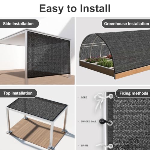 SUNNY GUARD Sun Shade Cloth, 6 x 8 FT Black HDPE Mesh | 85-95% Breathable shade cover creates a cooler space for plants, vegetables, greenhouses, patios, chicken coops, and kennels - color: 90 SHADE-BLACK, size: 6 FT x 8 FT