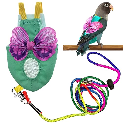 Bird Diapers Harness and Leash Parrot Diapers Parrot Flight Clothes Suit | Bird Clothes Washable Bird Nappy Recovery Diapers for Small Medium Birds Parakeets Parrot Cockatoos Cockatiel Macaws-Small - size: S