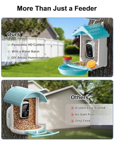 2-in-1 Smart Wild Bird Feeder & Bath with 4K HD Camera, AI Identification Solar Bird Feeder Watching Camera Night Vision for Outdoor Birds Watching Gifts for Birdlover, Blue - color: Blue & White