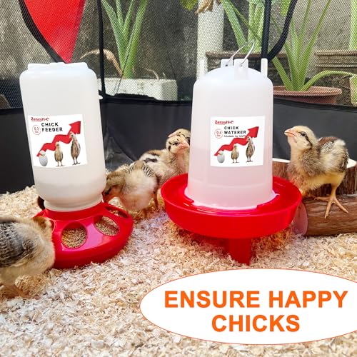 2-in-1 Chick Starter Set: 0.3 Gal Feeder & 0.4 Gal Waterer Red | Chick Feeder and Waterer with Adjustable legs, Anti-drowning, Anti-tip and Hanging Hooks Design for Baby Chicks - color: Red