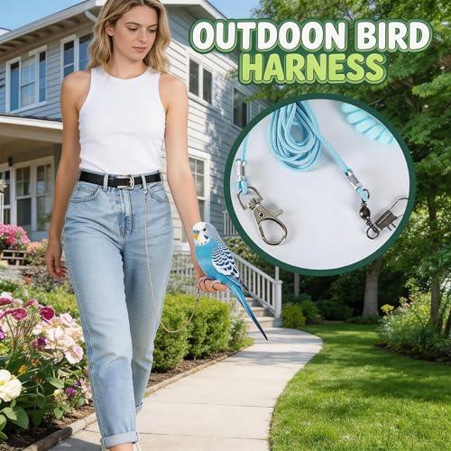 Bird Leash, 3-Meter Long, with Size 4 Foot Loop for Small Budgie and Lark, Lightweight Training Lead for Outdoor Use