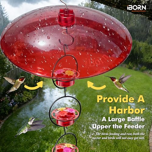 iBorn 13-inch Hummingbird Feeders Baffle, Weather Guard, for Hanging Bird Feeder for Outdoors Rain Guard, Chew-Proof Polycarbonate, Pack of 2, Red - size: 13" Baffle,2 Pack